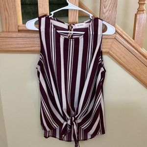 The Nines Mauve Striped Tie Front Tank L